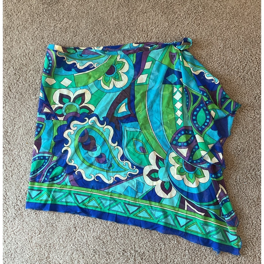 Vintage Gottex Sheer Swimsuit Bikini Bathing Suit Wrap Dress Coverup Skirt Y2K L